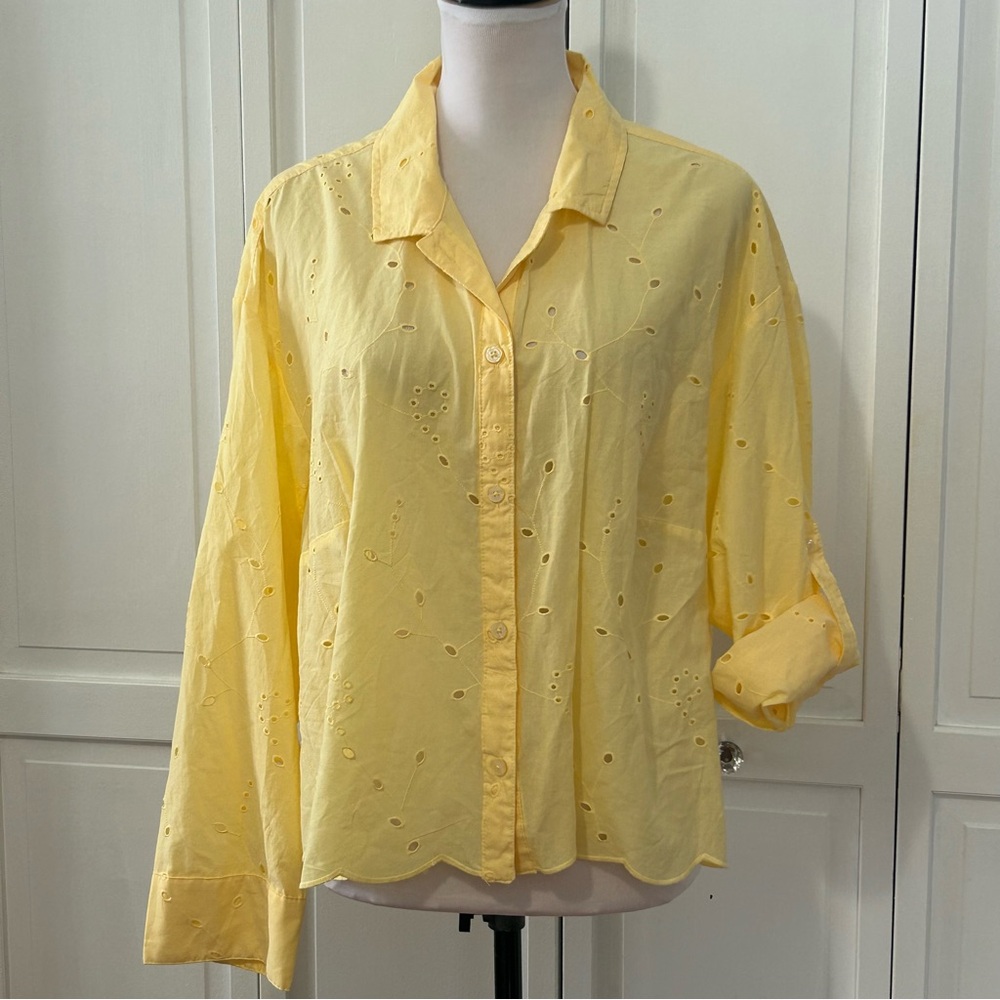 A New Day Yellow Eyelet Long-Sleeve Shirt – Size XXL